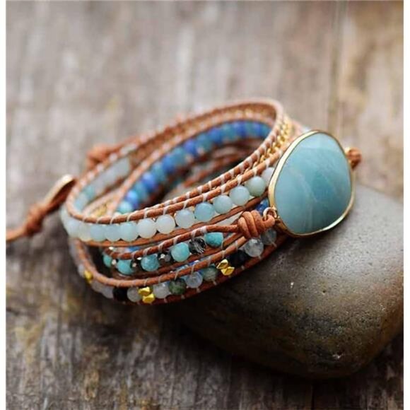 Boho Handmade Natural Stone Wrap Bracelets Turquoises Crystal Beads - Picture 3 of 7